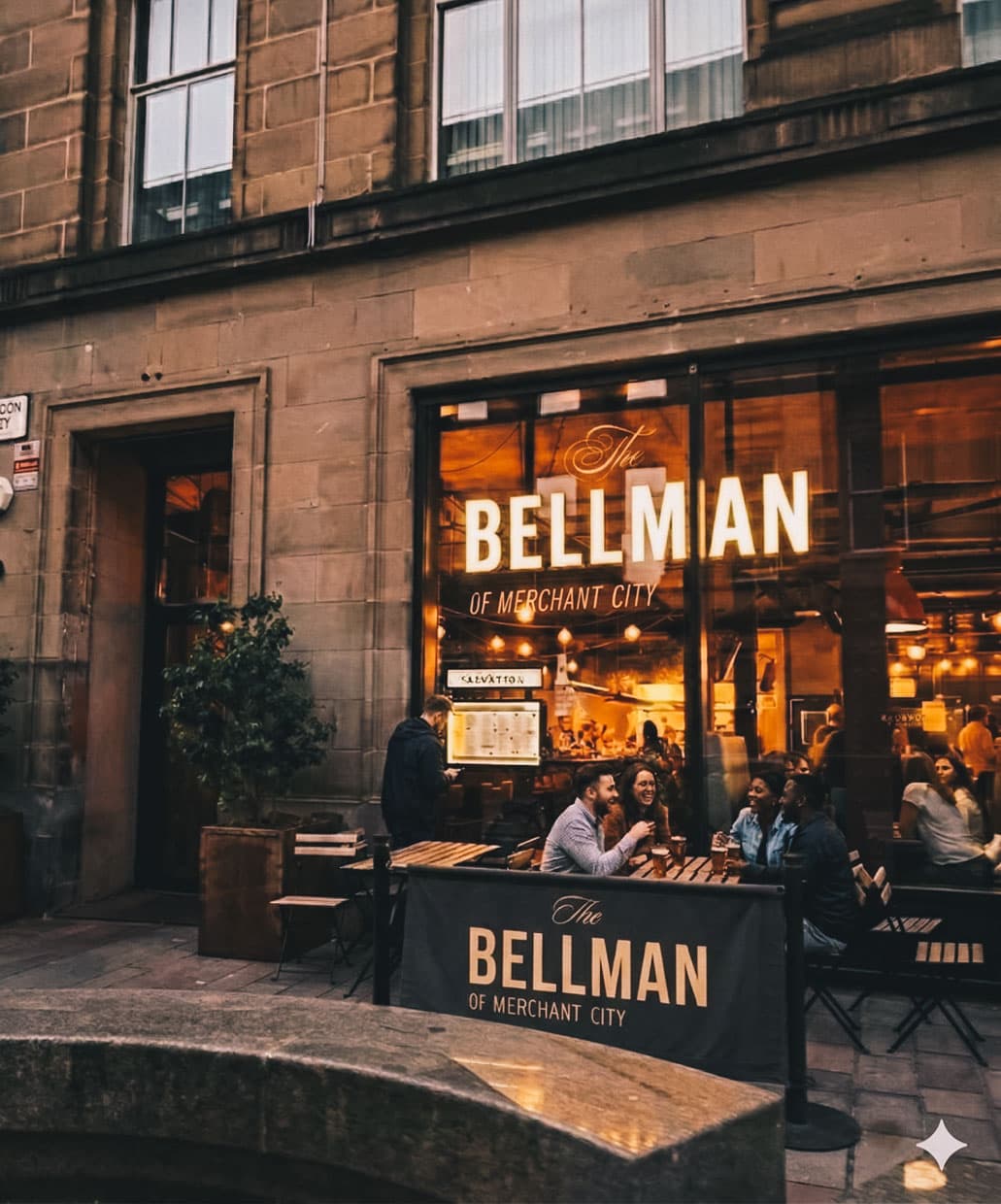 The Bellman bar exterior and signage on Hutcheson Street, Merchant City Glasgow
